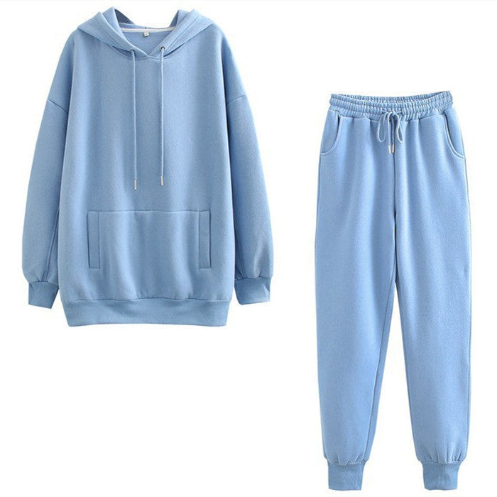 Conjunto deportivo informal de dos piezas para mujer, con capucha y pantalones deportivos, forrados en polar, de color liso