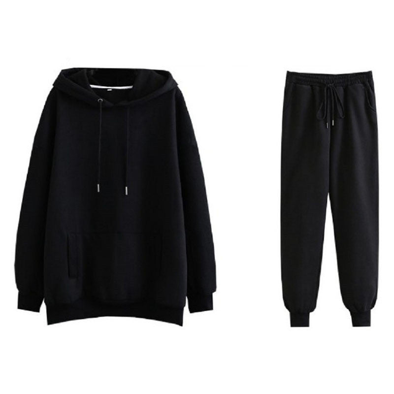 Conjunto deportivo informal de dos piezas para mujer, con capucha y pantalones deportivos, forrados en polar, de color liso