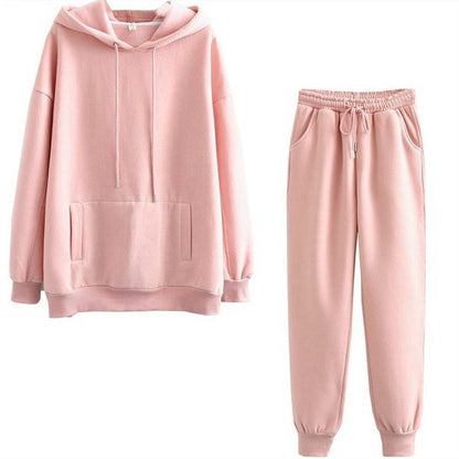 Conjunto deportivo informal de dos piezas para mujer, con capucha y pantalones deportivos, forrados en polar, de color liso