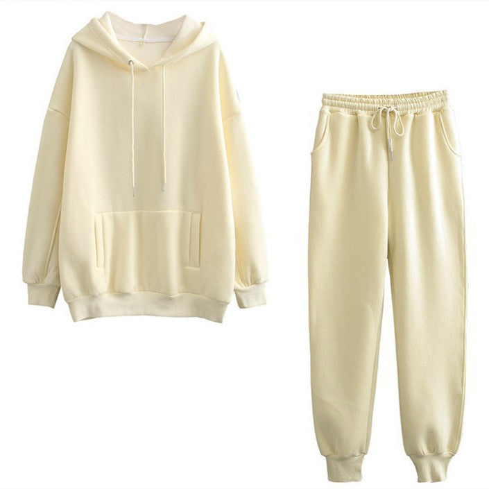 Conjunto deportivo informal de dos piezas para mujer, con capucha y pantalones deportivos, forrados en polar, de color liso