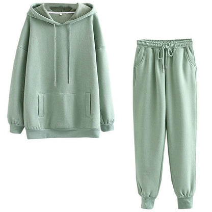 Conjunto deportivo informal de dos piezas para mujer, con capucha y pantalones deportivos, forrados en polar, de color liso