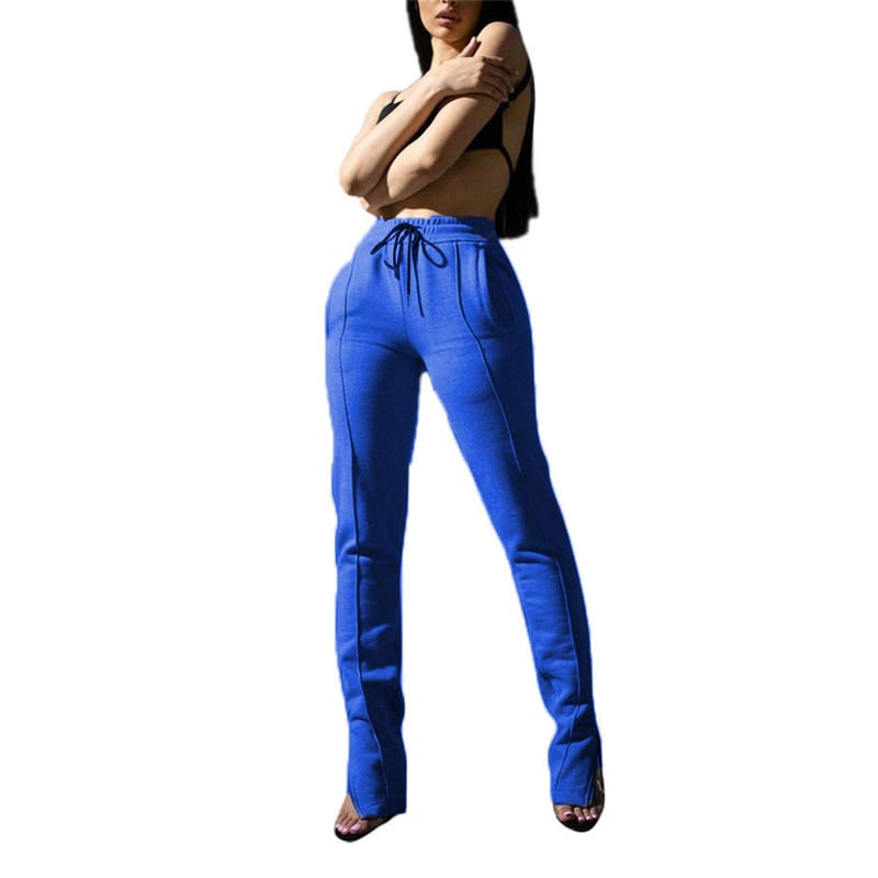 S-XXL Women Fashion Solid Color Drawstring Waist Casual Zipper Pants