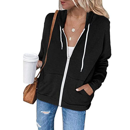 Sudadera con capucha y cremallera de color liso informal para mujer tallas S-XXL