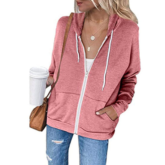 Sudadera con capucha y cremallera de color liso informal para mujer tallas S-XXL