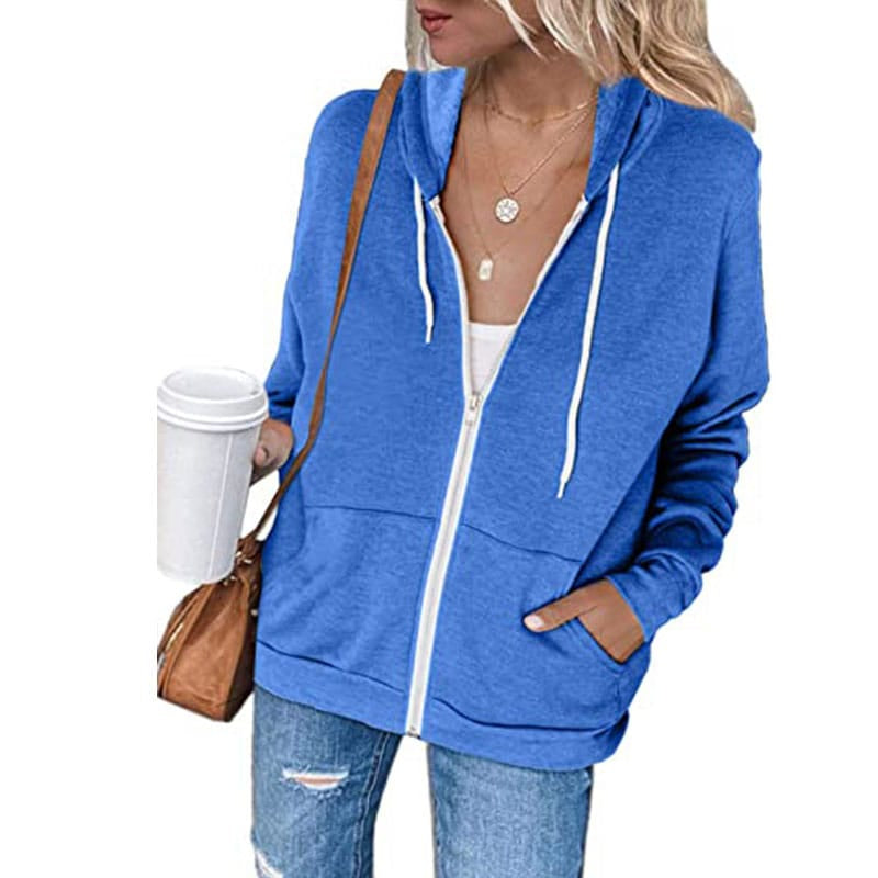 Sudadera con capucha y cremallera de color liso informal para mujer tallas S-XXL