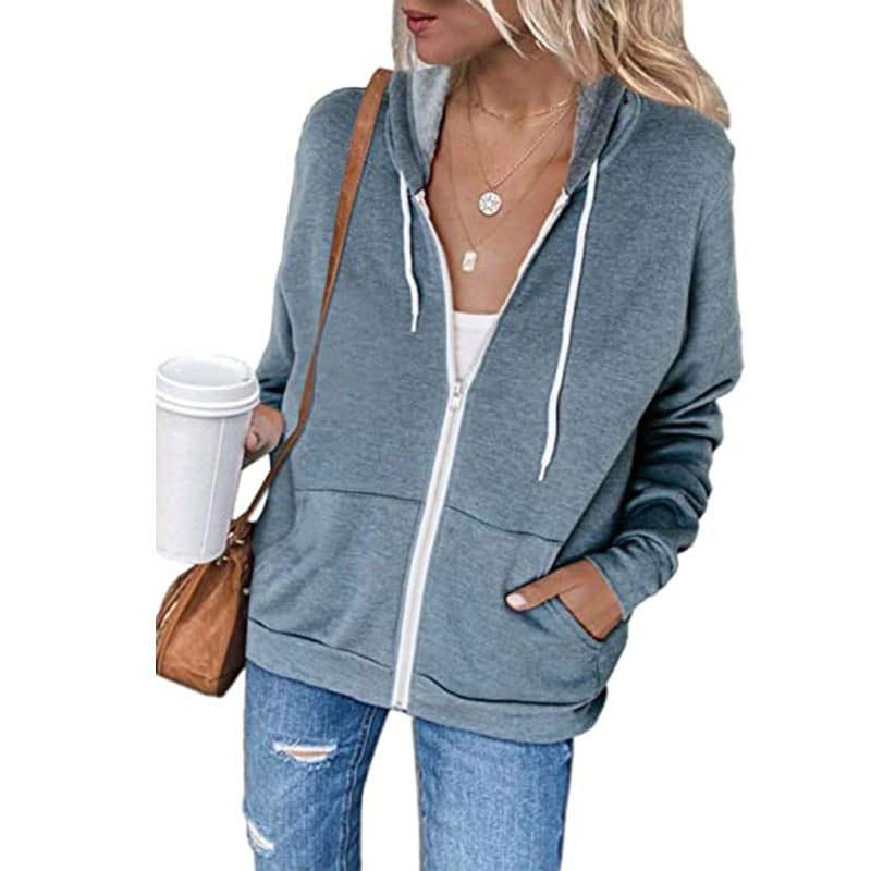 Sudadera con capucha y cremallera de color liso informal para mujer tallas S-XXL