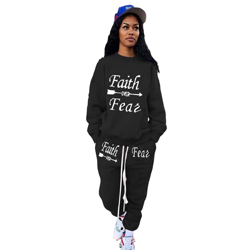 Conjunto de dos piezas de sudadera y pantalón deportivo con estampado de letras para mujer, tallas S-3XL
