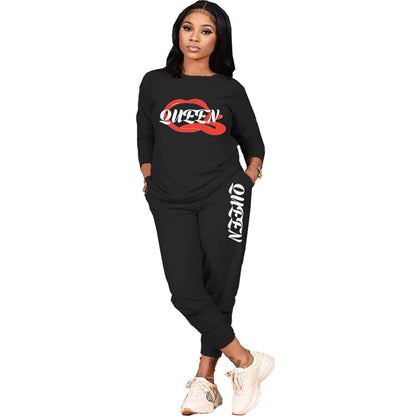 Conjunto de dos piezas de sudadera y pantalón deportivo con estampado de letras para mujer, tallas S-2XL