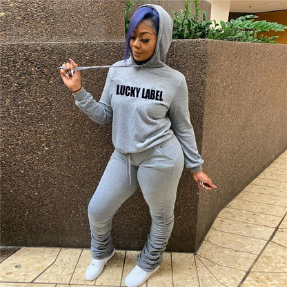Conjunto de dos piezas de sudadera y pantalón deportivo con estampado de letras para mujer, tallas S-4XL