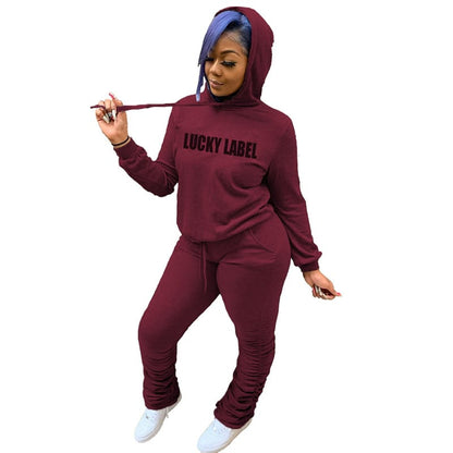 Conjunto de dos piezas de sudadera y pantalón deportivo con estampado de letras para mujer, tallas S-4XL