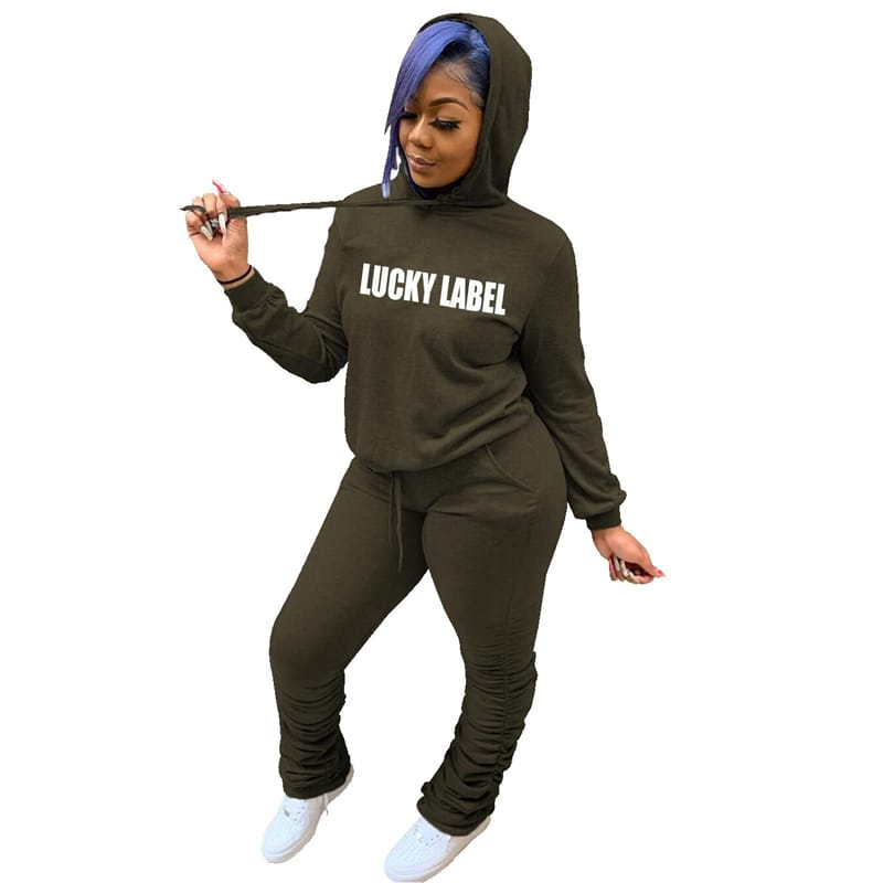 Conjunto de dos piezas de sudadera y pantalón deportivo con estampado de letras para mujer, tallas S-4XL