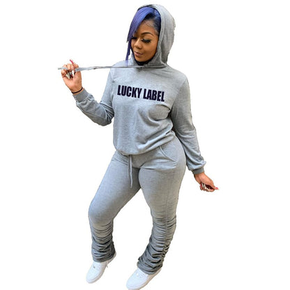 Conjunto de dos piezas de sudadera y pantalón deportivo con estampado de letras para mujer, tallas S-4XL