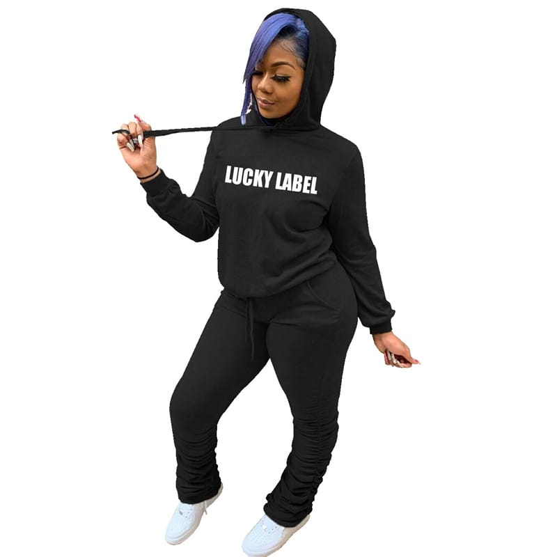 Conjunto de dos piezas de sudadera y pantalón deportivo con estampado de letras para mujer, tallas S-4XL