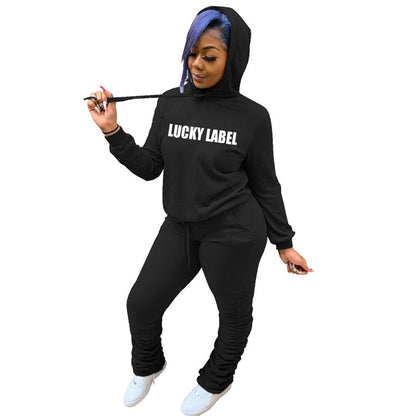 Conjunto de dos piezas de sudadera y pantalón deportivo con estampado de letras para mujer, tallas S-4XL