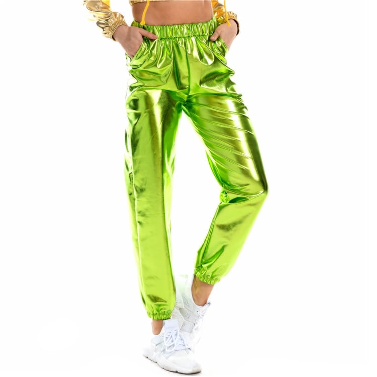 S-2XL Women Casual High Waist Shiny Stage Performance Jogger Pants