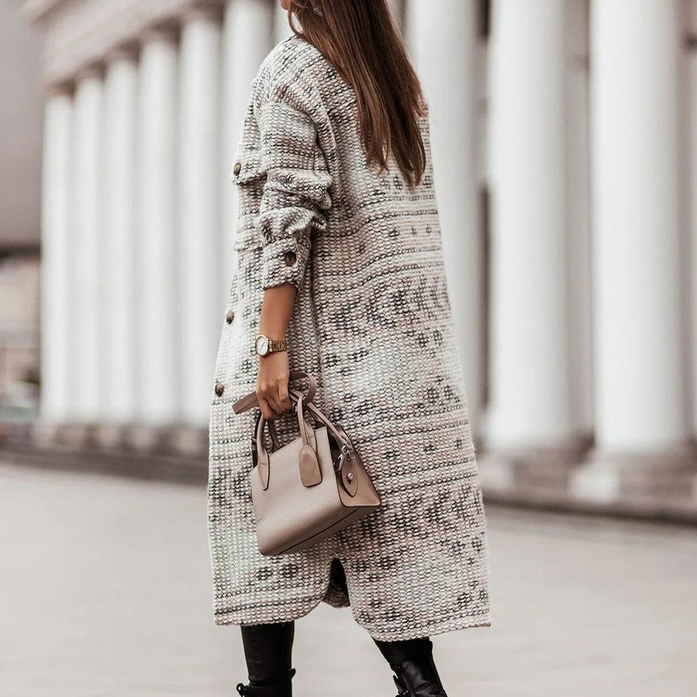 2025 Winter Women Jacket Turn Down Thin Plaid Long Oversize Thin Retro Female Streetwear Coat