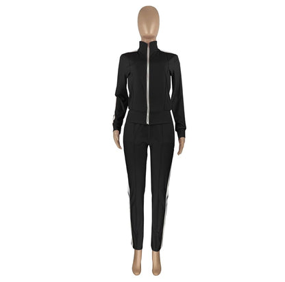 Conjunto de dos piezas de abrigo y pantalón con solapa y bloques de color para mujer, tallas S-2XL