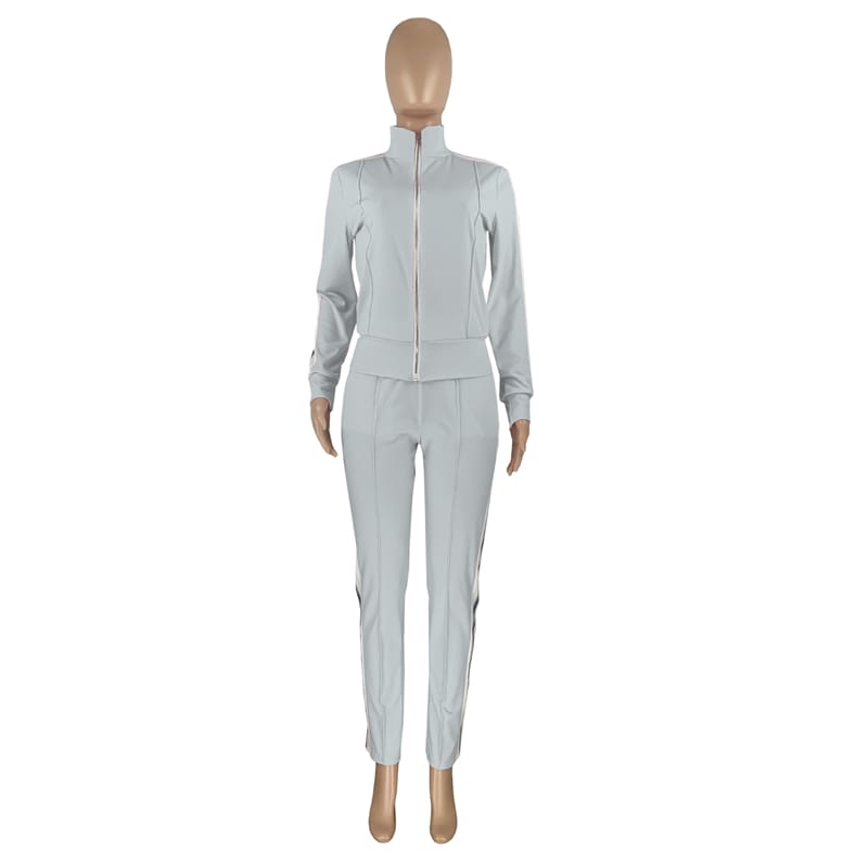 Conjunto de dos piezas de abrigo y pantalón con solapa y bloques de color para mujer, tallas S-2XL