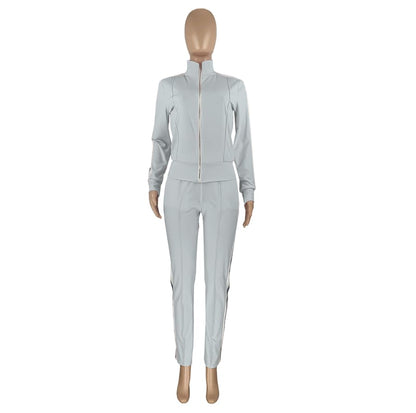 Conjunto de dos piezas de abrigo y pantalón con solapa y bloques de color para mujer, tallas S-2XL