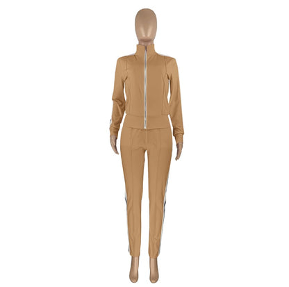 Conjunto de dos piezas de abrigo y pantalón con solapa y bloques de color para mujer, tallas S-2XL