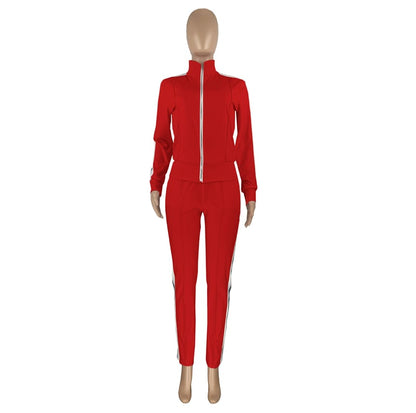 Conjunto de dos piezas de abrigo y pantalón con solapa y bloques de color para mujer, tallas S-2XL