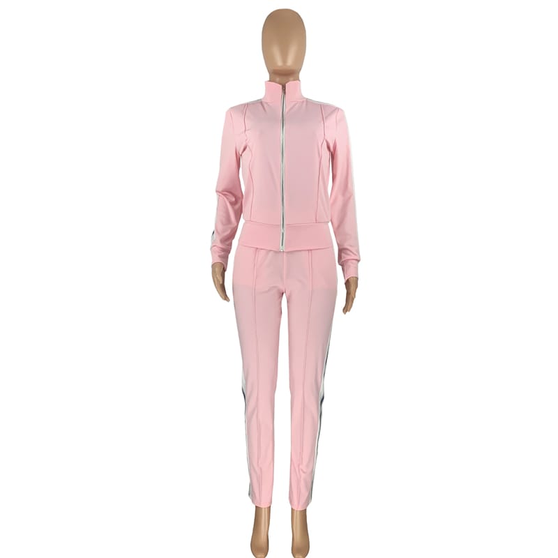 Conjunto de dos piezas de abrigo y pantalón con solapa y bloques de color para mujer, tallas S-2XL