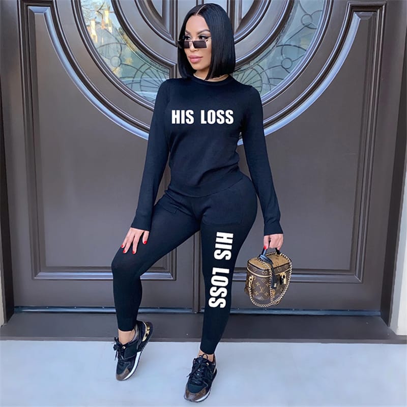 Conjunto de dos piezas de sudadera y pantalón con estampado de letras informales para mujer tallas S-2XL