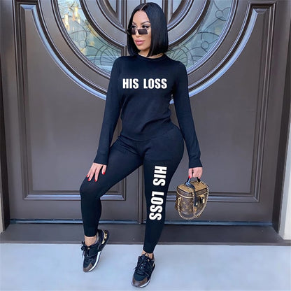 Conjunto de dos piezas de sudadera y pantalón con estampado de letras informales para mujer tallas S-2XL