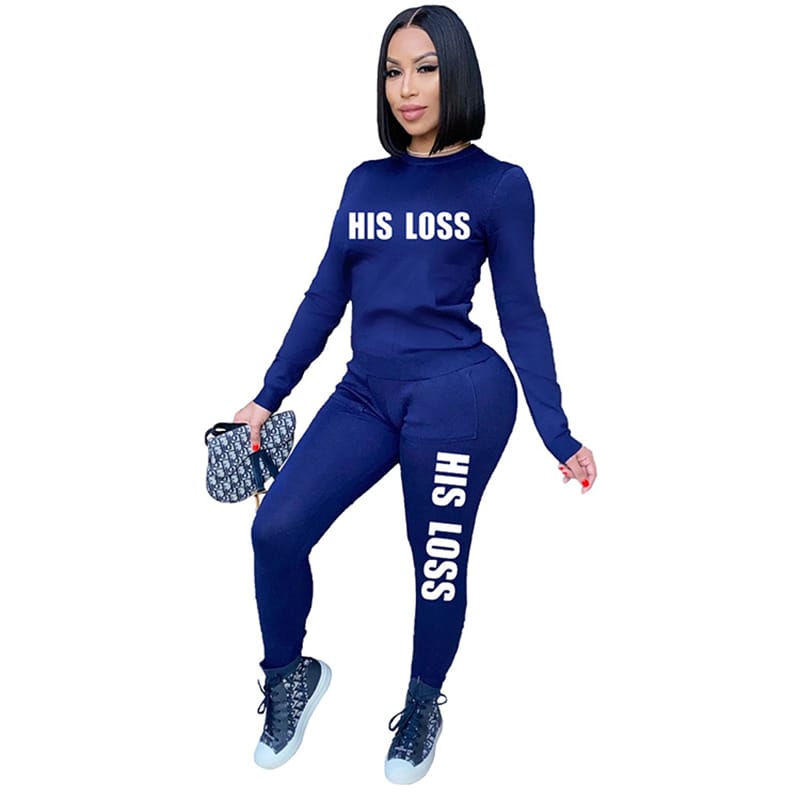 Conjunto de dos piezas de sudadera y pantalón con estampado de letras informales para mujer tallas S-2XL