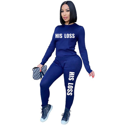 Conjunto de dos piezas de sudadera y pantalón con estampado de letras informales para mujer tallas S-2XL