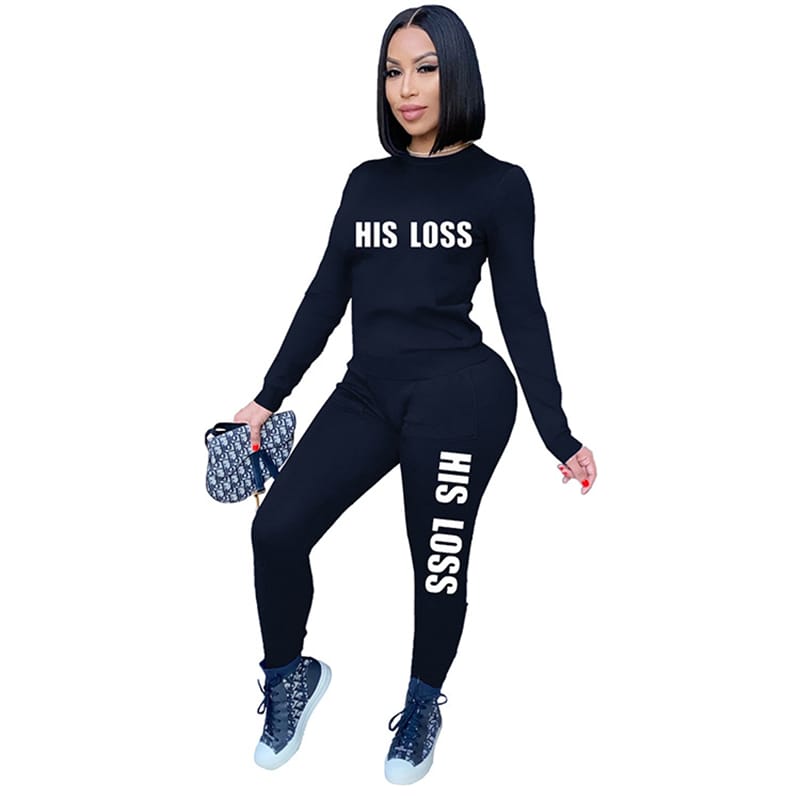 Conjunto de dos piezas de sudadera y pantalón con estampado de letras informales para mujer tallas S-2XL