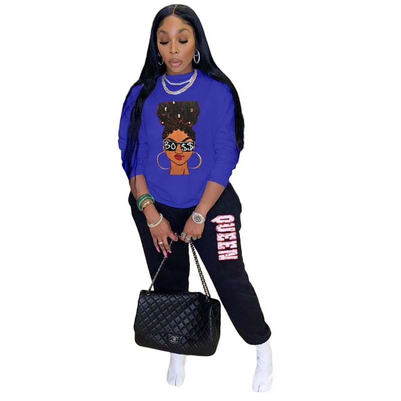 Conjunto de dos piezas de sudadera y pantalón deportivo con estampado de dibujos animados para mujer, tallas S-2XL