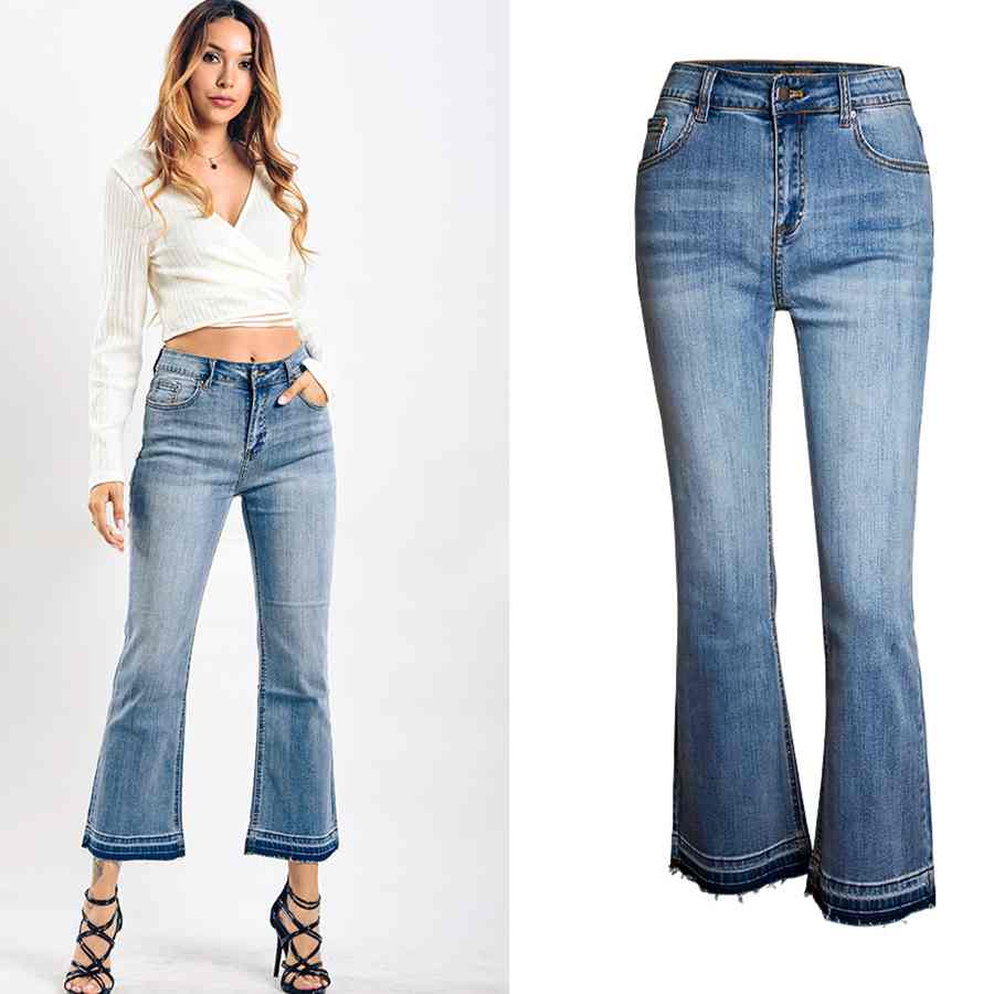 Vaqueros anchos casuales de tela azul lavada para mujer