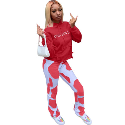 Conjunto de dos piezas para mujer, con sudadera con capucha y pantalones con estampado de letras, estilo casual, tallas S-2XL