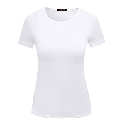 Camiseta informal de cuello redondo para mujer, color liso, en blanco, tallas S-2XL