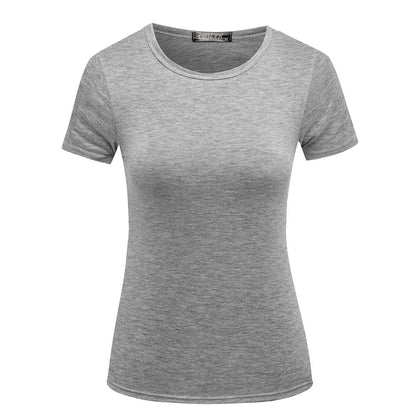 Camiseta informal de cuello redondo para mujer, color liso, en blanco, tallas S-2XL