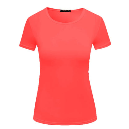 Camiseta informal de cuello redondo para mujer, color liso, en blanco, tallas S-2XL
