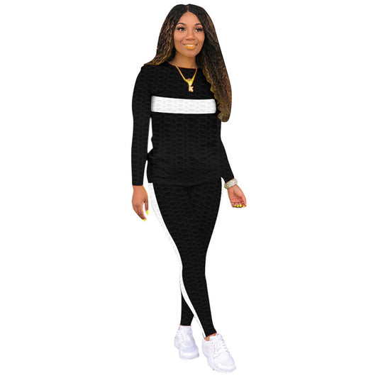 Conjunto de dos piezas de top y pantalón con estampado de cuadros gofres y bloques de color para mujer, tallas S-3XL