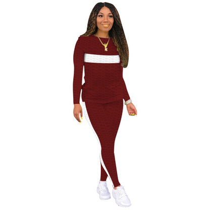 Conjunto de dos piezas de top y pantalón con estampado de cuadros gofres y bloques de color para mujer, tallas S-3XL