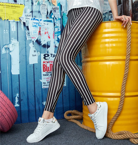 Leggings casuales con estampado de rayas para mujer