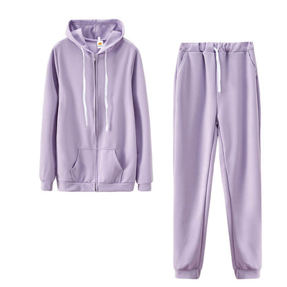 S-2XL Women Casual Solid Color Sport Top And Pants Two Pieces Set