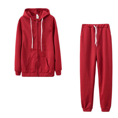 S-2XL Women Casual Solid Color Sport Top And Pants Two Pieces Set