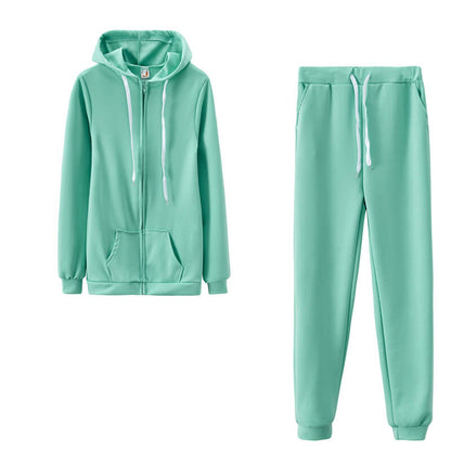S-2XL Women Casual Solid Color Sport Top And Pants Two Pieces Set