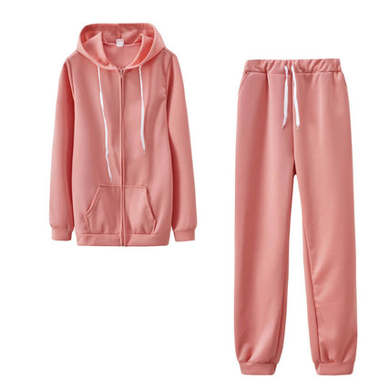 S-2XL Women Casual Solid Color Sport Top And Pants Two Pieces Set
