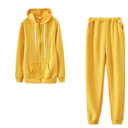 S-2XL Women Casual Solid Color Sport Top And Pants Two Pieces Set