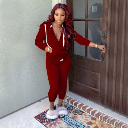 S-2XL Women Casual Solid Color Sport Top And Pants Two Pieces Set