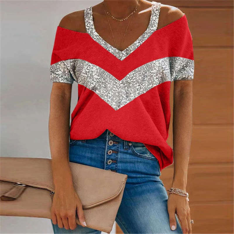 Camiseta informal de manga corta con diseño de patchwork y bloques de color para mujer tallas S-5XL