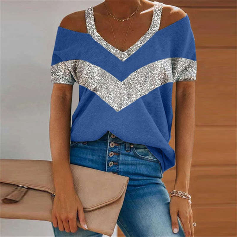 Camiseta informal de manga corta con diseño de patchwork y bloques de color para mujer tallas S-5XL