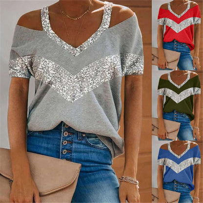 Camiseta informal de manga corta con diseño de patchwork y bloques de color para mujer tallas S-5XL