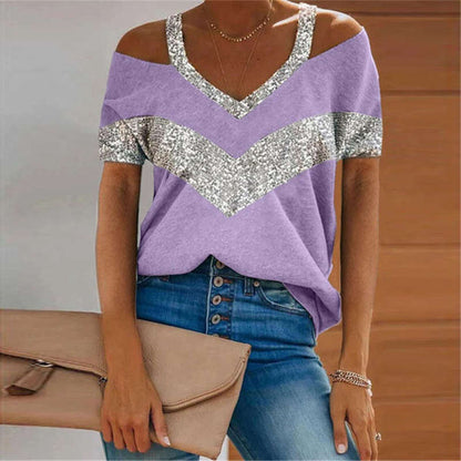 Camiseta informal de manga corta con diseño de patchwork y bloques de color para mujer tallas S-5XL